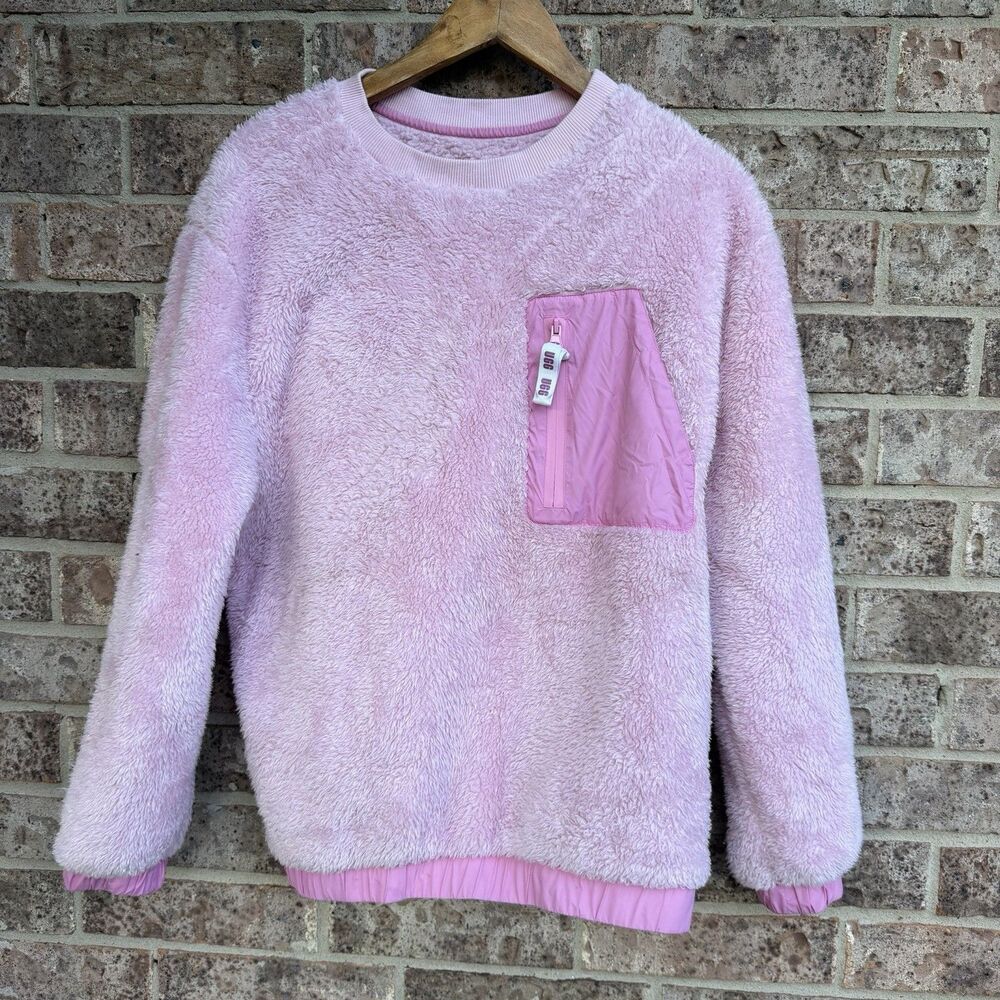 UGG Women's M Niko Sherpa Crewneck Fleece Pullover Sweatshirt Pink